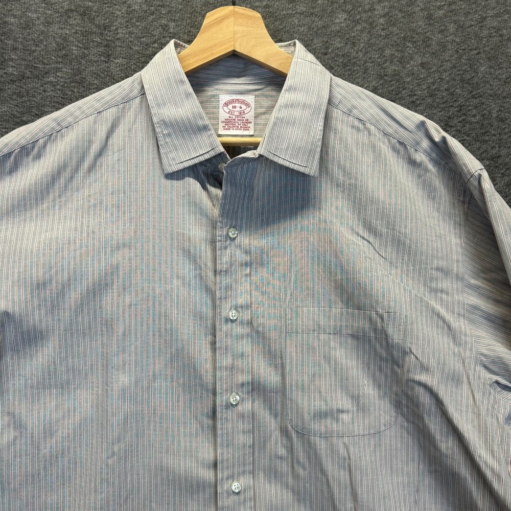 Brooks Brothers Mens 18-6 Striped Cotton Button Down Shirt French Cuff Blue Red